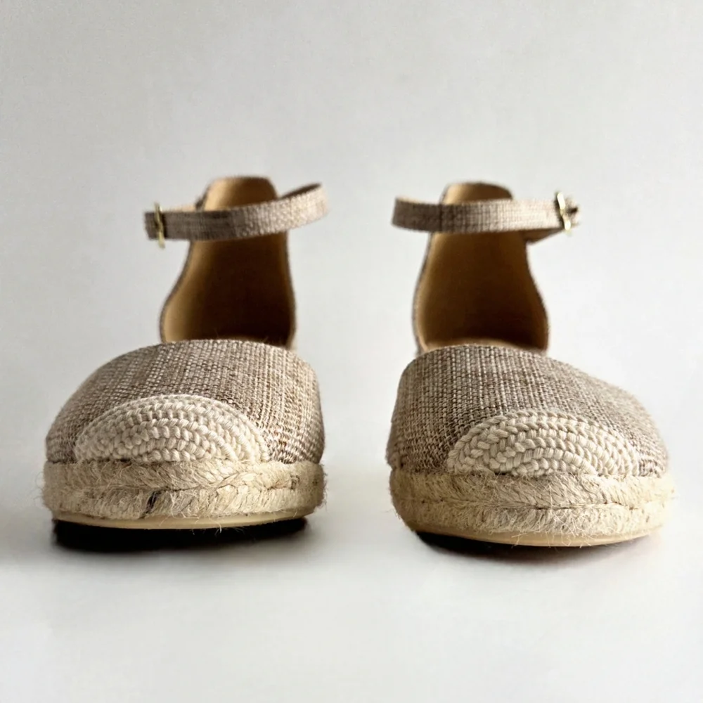 Talbots New Espadrille Wedge Heels With Ankle Strap, Brown, Tan, & Gold, Size 8